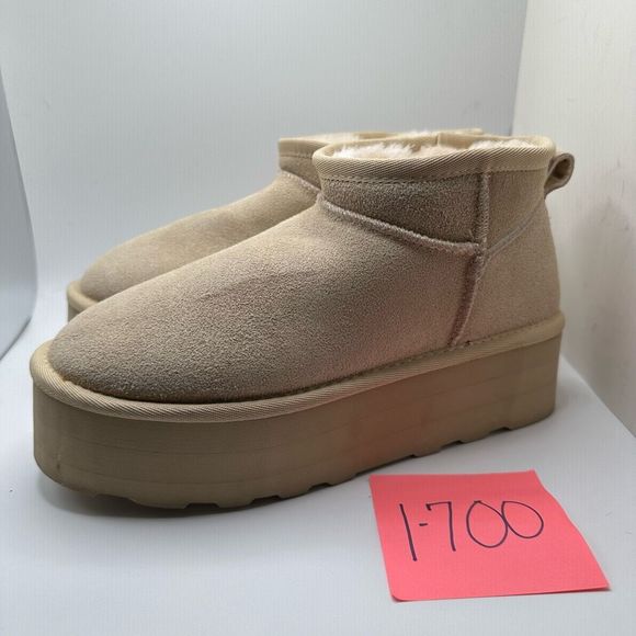 CUSHIONAIRE Women's Genuine Suede pull platform boot +Memory Foam 7.5 WIDE SAND - Picture 3 of 7